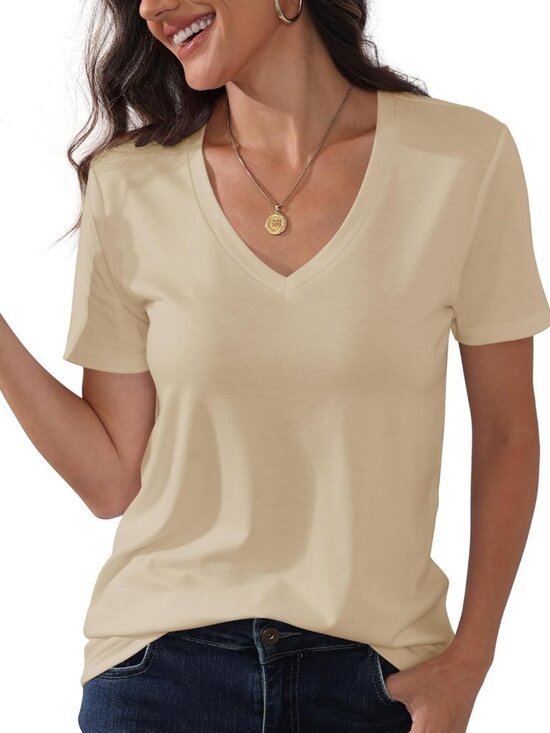 Tops - Classic Fit Short Sleeve V Neck Casual Tee - Women's Summer Top, Everyday